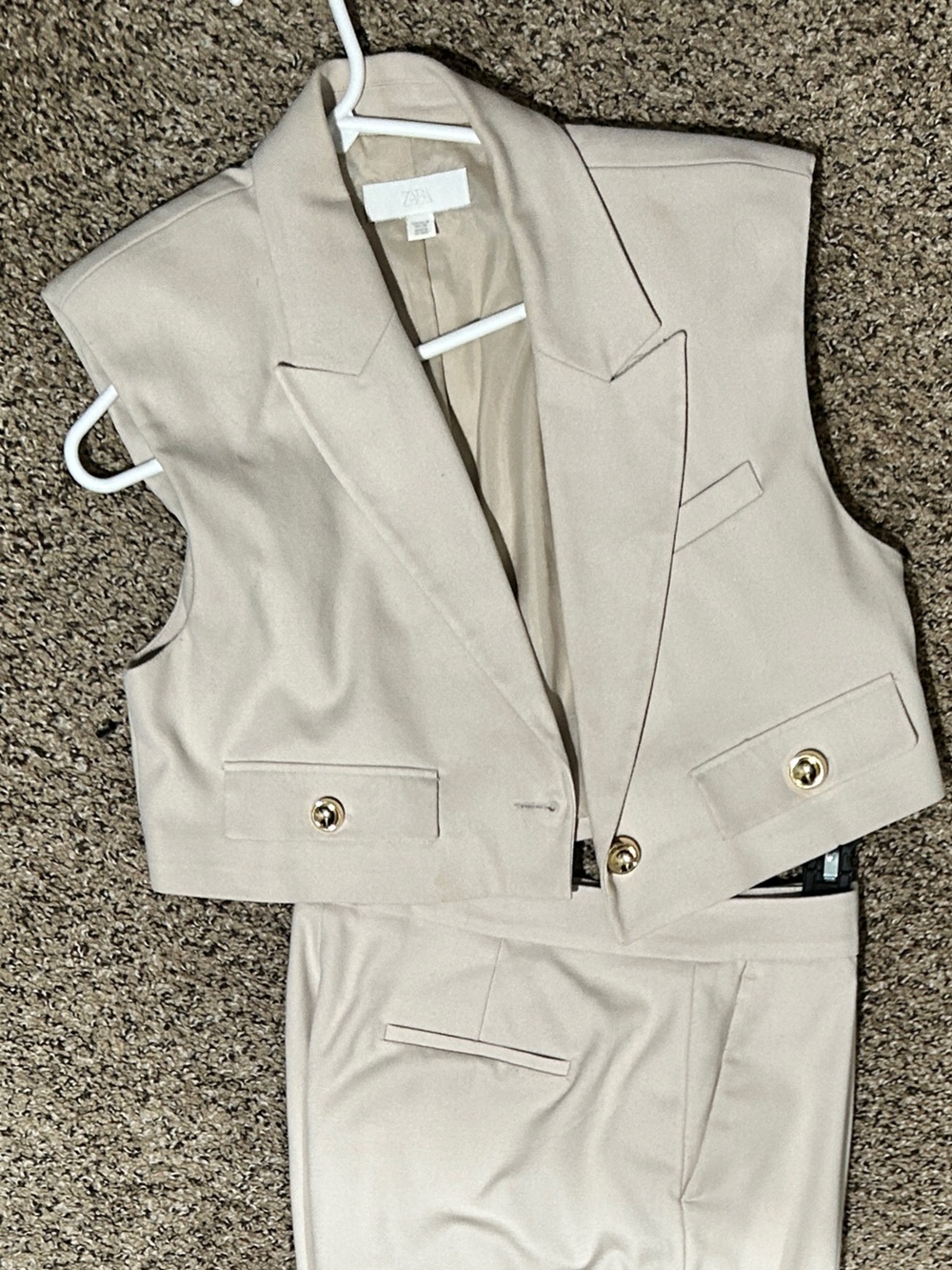 ZARA Sand Beige Tailored Sleeveless Vest Cropped Blazer Top Size M